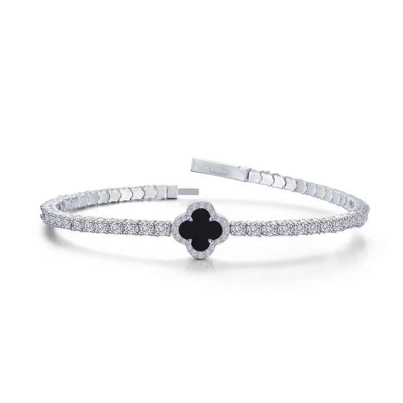 Flexible Black Onyx Clover Bracelet in Sterling Silver