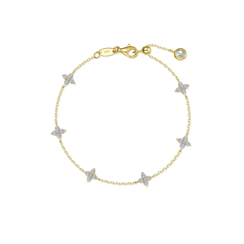 Floral Station Bracelet in Gold Plated Sterling Silver