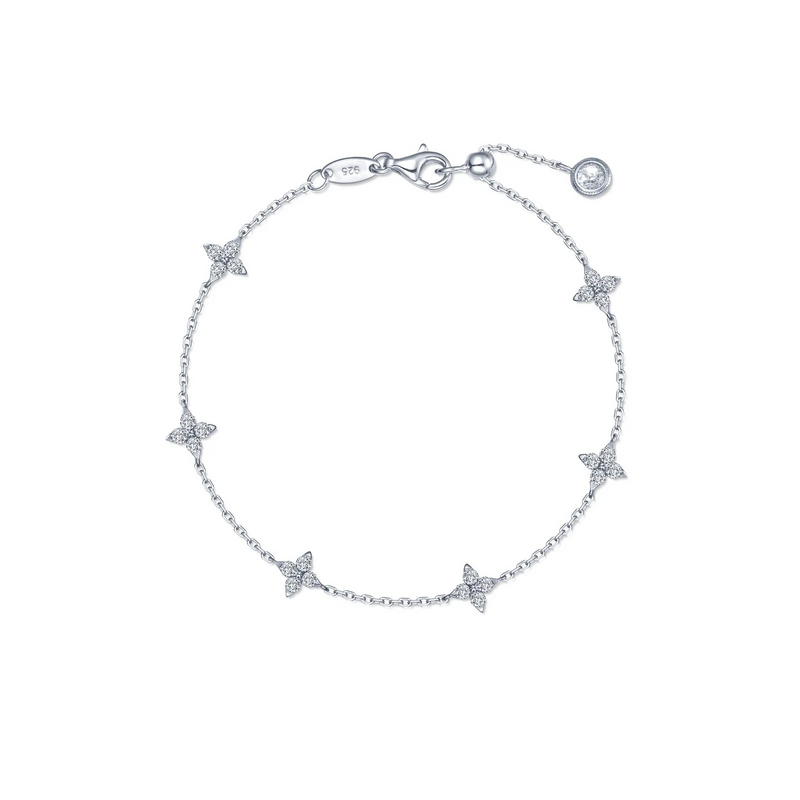 Floral Station Bracelet in Sterling Silver