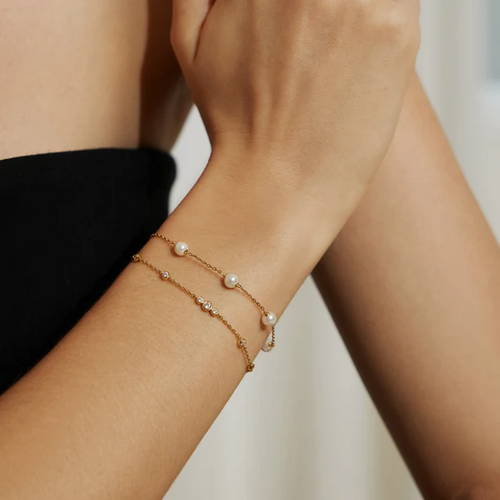 Pearl Station Bracelet in Gold Plated Sterling Silver