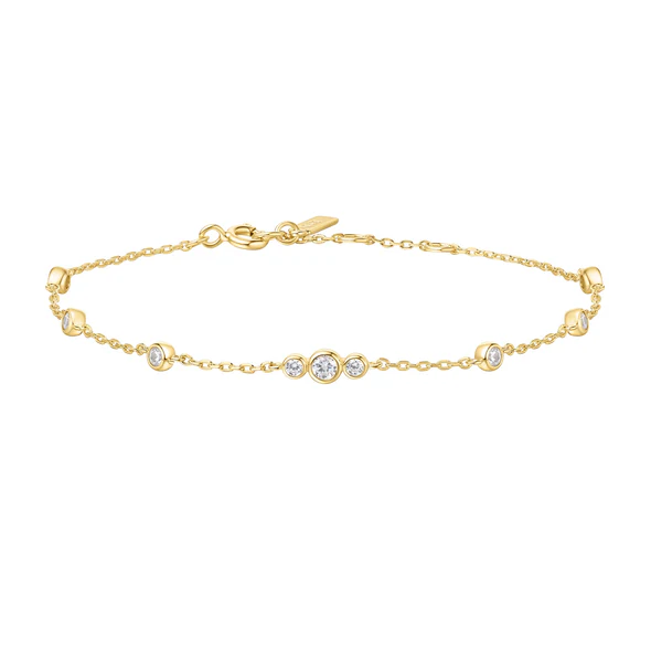 Bezel Cubic Zirconia Station Bracelet in Gold Plated Sterling Silver