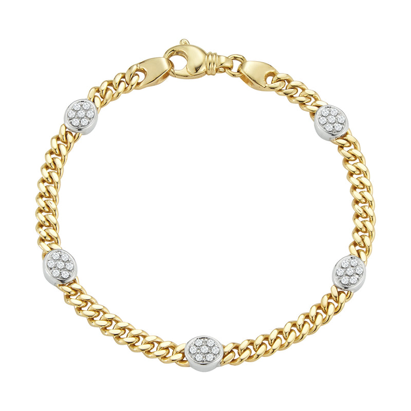 Diamond Pave Bezel Station Curb Bracelet in 14K Two Tone Gold