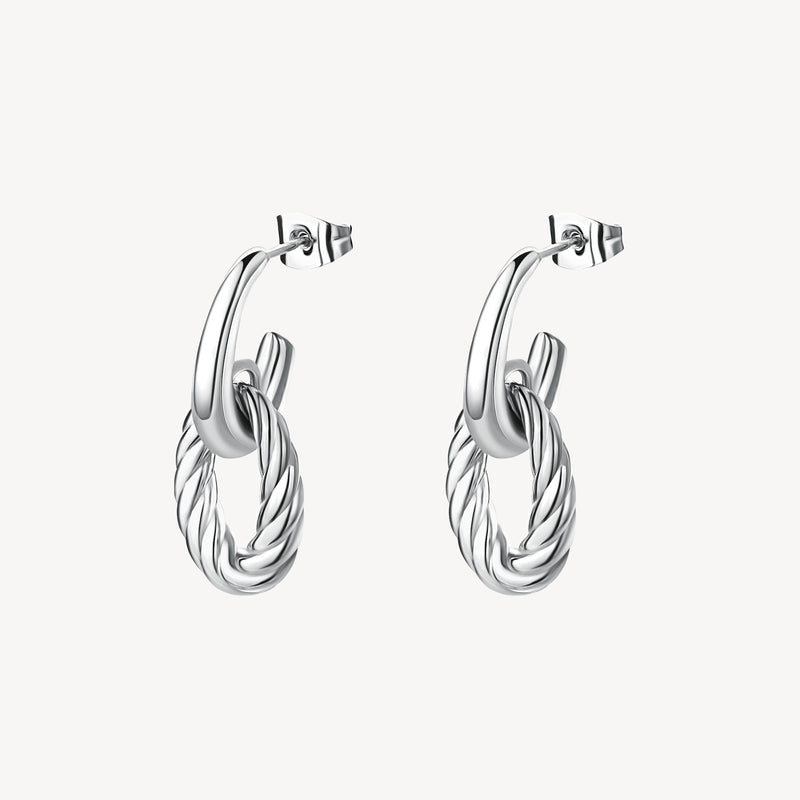 Rope Drop Hoop Earrings in Stainless Steel