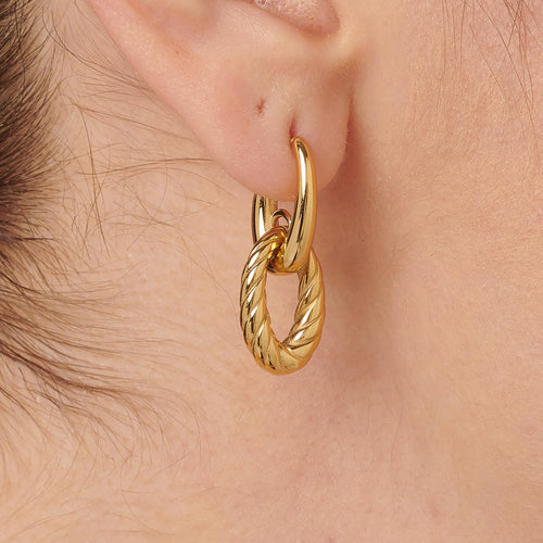 Rope Drop Hoop Earrings in Gold Plated Stainless Steel