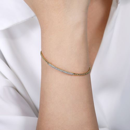 Diamond Bar Bangle Bracelet in 14K Yellow Gold