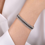 Black Spinel Beaded Cuff Bangle in Sterling Silver