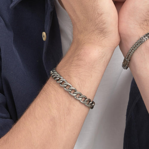 Open Curb Link Bracelet in Ruthenium Plated Stainless Steel