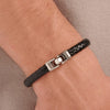 Square Knocker Leather Bracelet in Stainless Steel