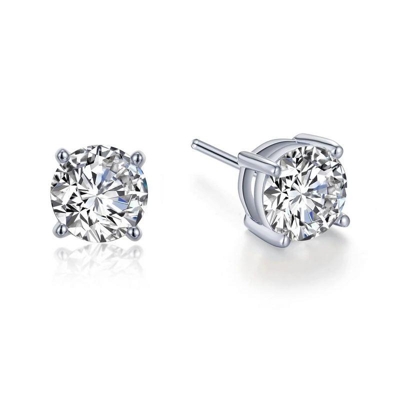 Simulated Solitaire Stud Earrings in Sterling Silver