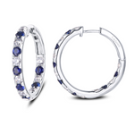 Simulated Diamond and Sapphire Hoop Earrings in Sterling Silver