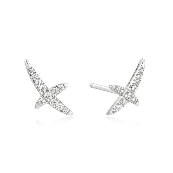 Pave X Studs in Sterling Silver