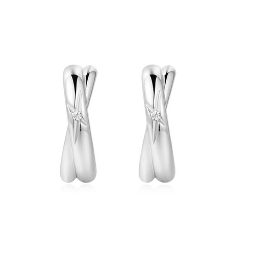 Silver Cross Duo Huggie Earrings