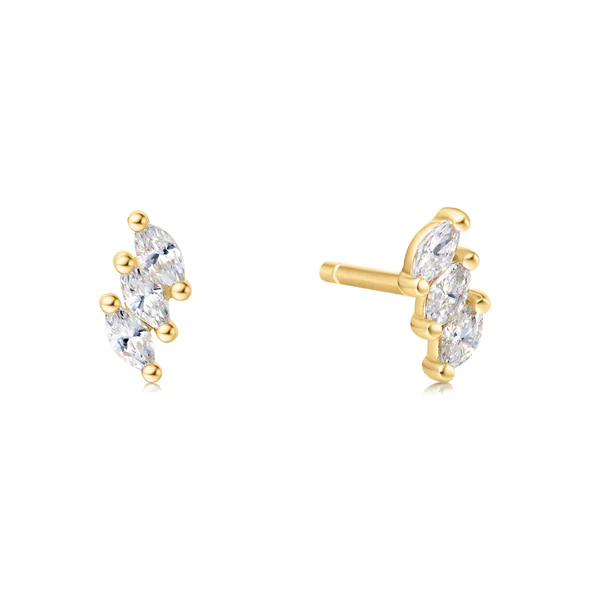 Triple Marquise Stud Earrings in Gold Plated Sterling Silver