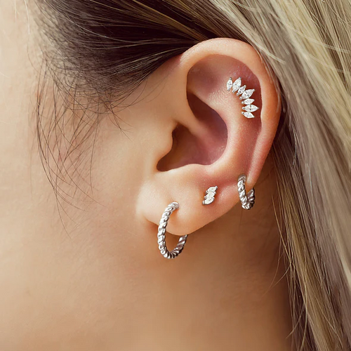 Textured Medium Hoop Earrings in Sterling Silver