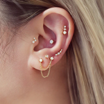 Accented Beaded Ear Climber in Gold Plated Sterling Silver