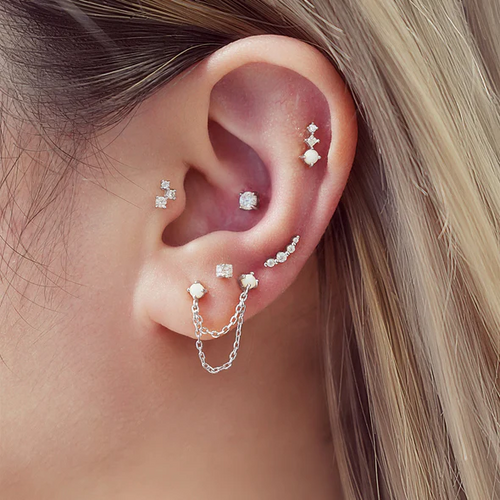 Accented Beaded Ear Climber in Sterling Silver