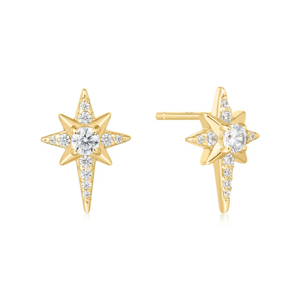 Eight-Pointed Star Stud Earrings in Gold Plated Sterling Silver