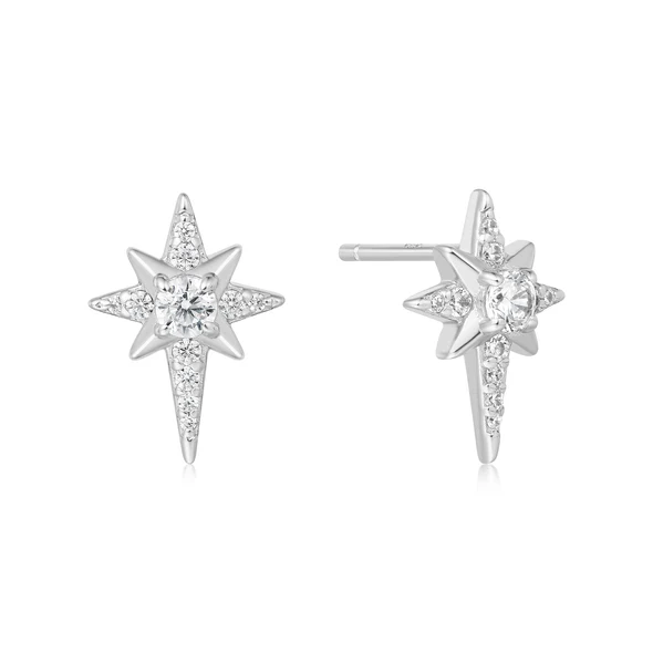 Eight-Pointed Star Stud Earrings in Sterling Silver