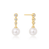 Tennis Beaded Stone Pearl Drop Earrings in Gold Plated Sterling Silver