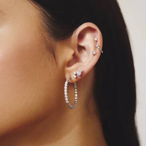 Accented Beaded Hoop Earrings in Sterling Silver