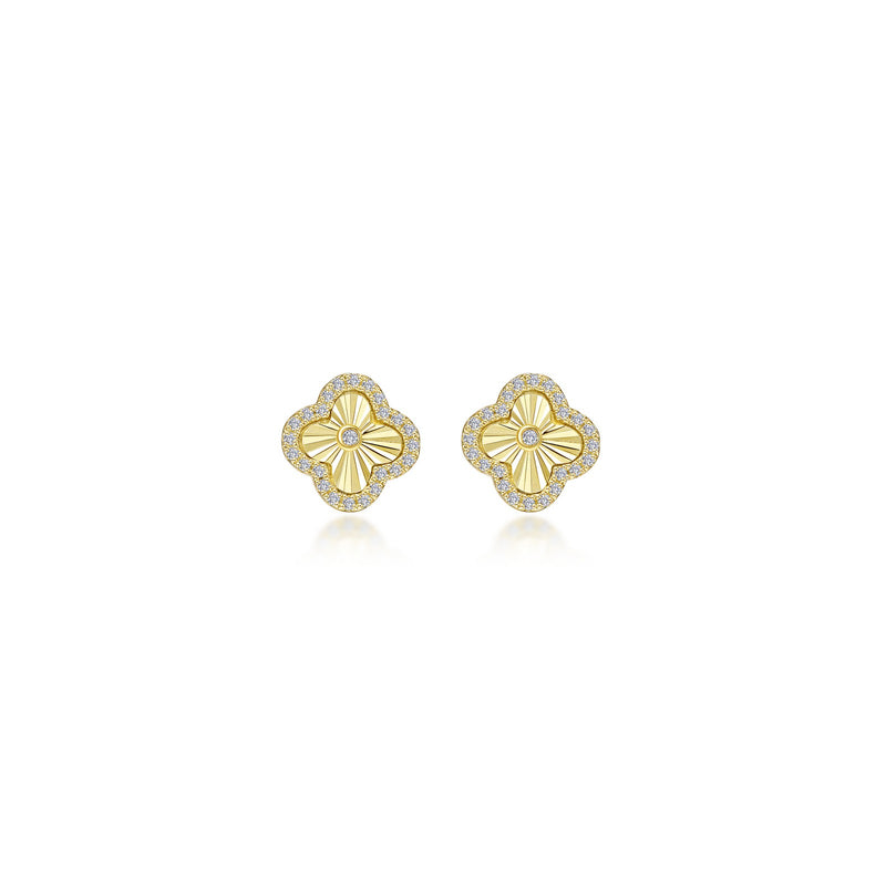 Simulated Diamond Clover Earrings in Gold Plated Sterling Silver