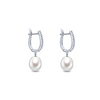 Diamond and Pearl Drop Earrings in 14K White Gold