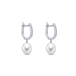 Diamond and Pearl Drop Earrings in 14K White Gold