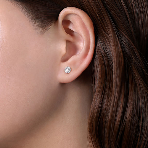 Cluster Diamond Stud Earrings in 14K White Gold