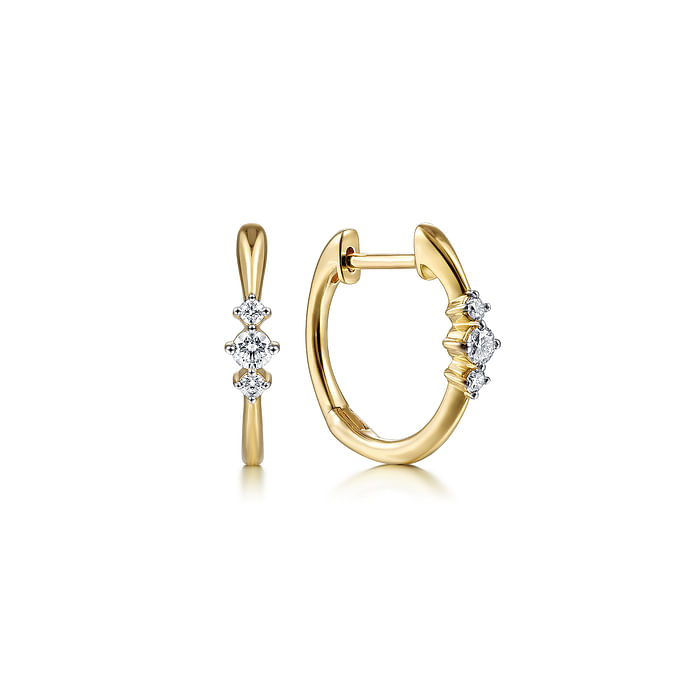 Diamond Accented Huggie Earrings in 14K Yellow Gold