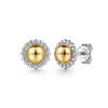 Round Fashion Stud Earrings in 14K Yellow Gold & Sterling Silver