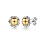 Round Fashion Stud Earrings in 14K Yellow Gold & Sterling Silver