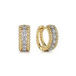 Diamond Triple Row Huggie Hoops in 14K Two Tone Gold