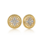 Diamond and Mother of Pearl Disc Earrings in 14K Yellow Gold