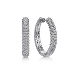 Beaded Pave Style  Hoop Earrings in Sterling Silver