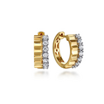 Diamond and Faceted Double-Row Huggie Earrings in 14K Two Tone Gold