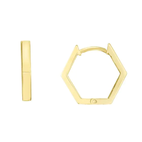 Hexagon Huggie Earrings in 14K Yellow Gold