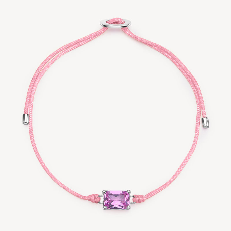 Fancy Pink Stone Cord Bracelet in Sterling Silver