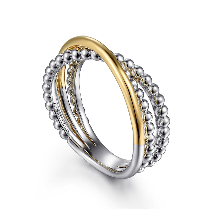 Criss Cross Ring in 14K Yellow Gold & Sterling Silver