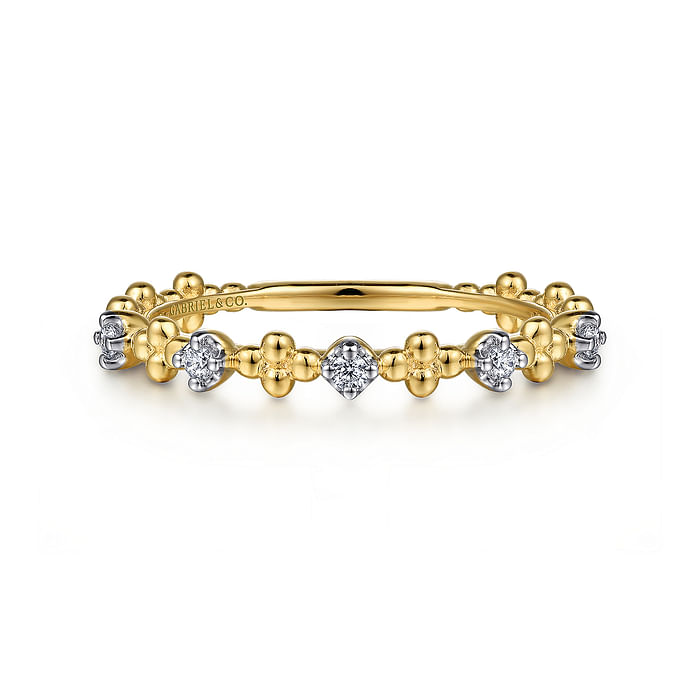 Diamond Beaded Stackable Band in 14K Yellow Gold