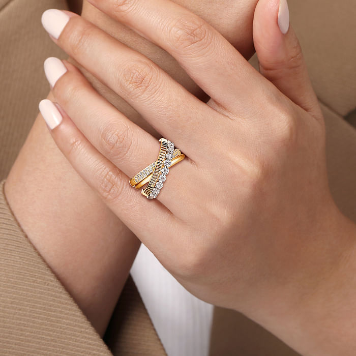 Diamond Criss Cross Ring in 14K Two Tone Gold