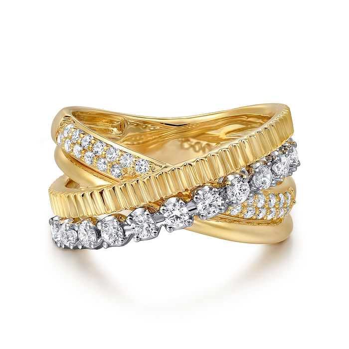 Diamond Criss Cross Ring in 14K Two Tone Gold