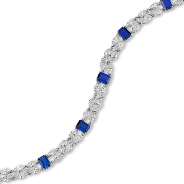 Grown Diamond and Sapphire Double Row Bracelet in 14K White Gold