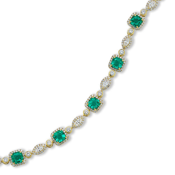 Grown Diamond and Emerald Bracelet in 14K Yellow Gold