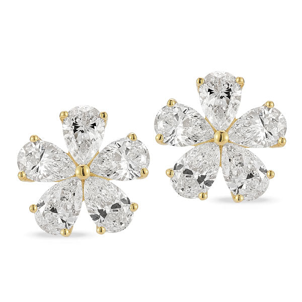 Grown Diamond Floral Earrings in 14K Yellow Gold