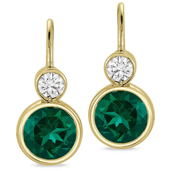 Grown Diamond & Emerald Earrings in 14K Yellow Gold