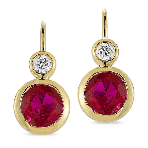 Grown Diamond & Ruby Earrings in 14K Yellow Gold