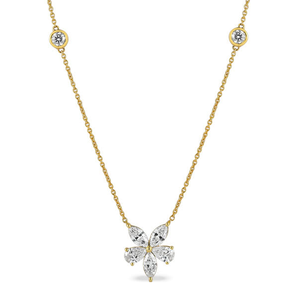 Grown Diamond Floral Station Necklace in 14K Yellow Gold