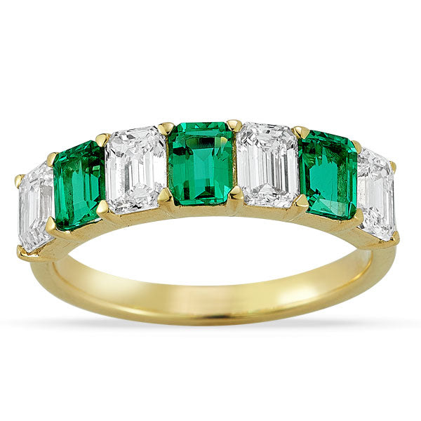 Grown Diamond and Emerald Band in 14K Yellow Gold