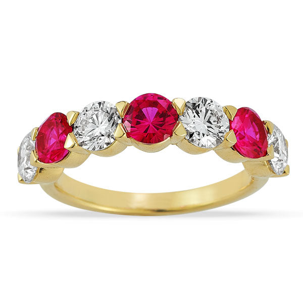 Grown Diamond and Ruby Band in 14K Yellow Gold