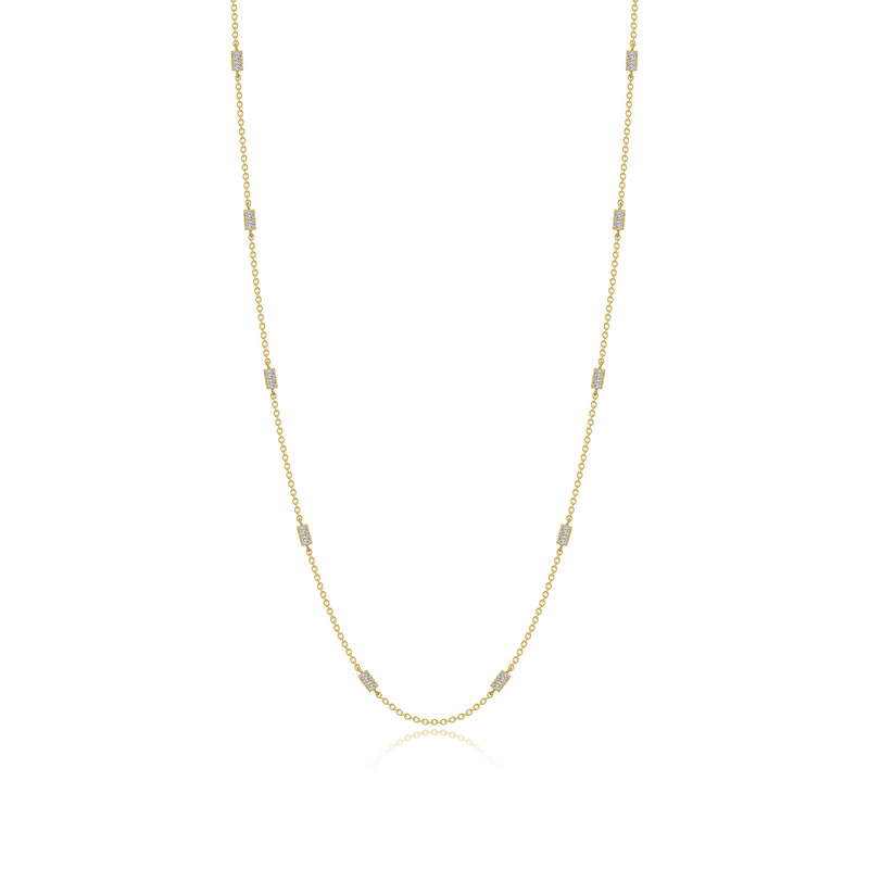 Simulated Diamond Station Necklace in Gold Plated Sterling Silver